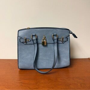 Light Blue Structured Satchel Bag Gold Lock Detail Top Handle Purse